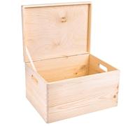 Creative Deco XXL Large Plain Wooden Storage Box Chest | 40x30x24 (+/-1 cm) | Hinged Lid & Handles | Unpainted Easter Gift Box Storage | UNSANDED Wood Keepsake Memory Craft