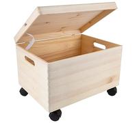 Creative Deco XXL Large Plain Wooden Storage Box Chest with Wheels | 40 x 30 x 24 (+/-1 cm) | Hinged Lid & Handles | Unpainted Gift Christmas Xmas Box Storage | UNSANDED Wood