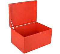 Creative Deco XXL Large Red Plain Wooden Storage Box | 40x30x24 cm (+/-1 cm) | with Hinged Lid | Easter Gift Box Kitchen Storage | ROUGH & UNSANDED Wood Keepsake Memory Craft Chest