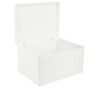Creative Deco XXL Large White Plain Wooden Storage Box | 40x30x24 cm (+/-1 cm) | with Hinged Lid | Easter Gift Box Kitchen Storage | ROUGH & UNSANDED Wood Keepsake Memory Craft Chest