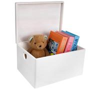 Creative Deco XXL Large White Wooden Storage Box Chest | 40x30x24 (+/-1 cm) | Hinged Lid & Heart Handles | Gift Easter Box Kitchen Storage | UNSANDED Wood Keepsake Memory Craft