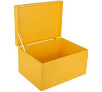 Creative Deco XXL Large Yellow Plain Wooden Storage Box | 40x30x24 cm (+/-1 cm) | with Hinged Lid | Easter Gift Box Kitchen Storage | ROUGH & UNSANDED Wood Keepsake Memory Craft Chest