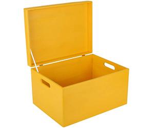 Creative Deco XXL Large Yellow Plain Wooden Storage Box Chest | 40x30x24 (+/-1 cm) | Hinged Lid & Handles | Christmas Gift Box Storage | UNSANDED Wood Keepsake Memory Craft