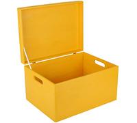 Creative Deco XXL Large Yellow Plain Wooden Storage Box Chest | 40x30x24 (+/-1 cm) | Hinged Lid & Handles | Easter Gift Box Storage | UNSANDED Wood Keepsake Memory Craft