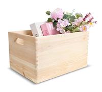 Creative Deco XXL Wooden Crate with Handles | 40 x 30 x 24 cm (+/- 1 cm) | Plain Unpainted Easter Storage Box | Natural Wood | Gift Box Wooden Crates for Kitchen Home Storage Documents