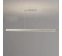 Creative Dining Room Pendant Light Fixture, Modern LED 4500K Line Hanging Lamp, Metal Linear Atmosphere Lights with Oak Decoration, Simple One Word Kitchen Island Lighting Chaners (White 122CM)