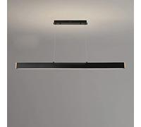 Creative Dining Room Pendant Light Fixture, Modern LED 4500K Line Hanging Lamp, Metal Linear Atmosphere Lights with Oak Decoration, Simple One Word Kitchen Island Lighting Chaners (Dark 62CM)