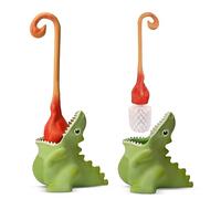 Creative Dinosaur Toilet Brush, Flexible Head, Holder, Cute Bathroom Accessory (Green)