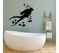 Creative Diving Stickers Diver Fish Underwater Art wall Stickers Marine Theme Bedroom Bathroom Decoration