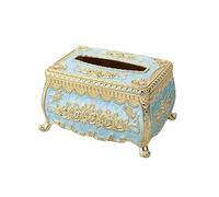Creative Embossed Roses And Rhinestones Rectangular Acrylic Tissue Cover Holder Tissue Box Cover Dispenser Napkin Organizer for Bathroom Bedroom Office and Car (Gold - light blue)