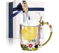 Creative Enamel Crystal Tea Cup Coffee Mug Set with Spoon and Cleaning Cloth - Butterfly Rose Design