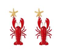 Creative Exaggerated Lobster Drop Earrings Red Rhinestone Crayfish Dangle Earrings for Women Bohemia Ocean Animal Acrylic Earring Summer Beach Holiday Party Jewelry Gifts, Acrylic Rhinestone, No