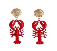 Creative Exaggerated Lobster Drop Earrings Red Rhinestone Crayfish Dangle Earrings for Women Bohemia Ocean Animal Acrylic Earring Summer Beach Holiday Party Jewelry Gifts, Acrylic Rhinestone, No