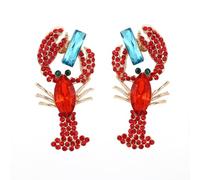 Creative Exaggerated Lobster Drop Earrings Red Rhinestone Crayfish Dangle Earrings for Women Bohemia Ocean Animal Acrylic Earring Summer Beach Holiday Party Jewelry Gifts, Acrylic Rhinestone, No