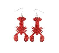 Creative Exaggerated Lobster Drop Earrings Red Rhinestone Crayfish Dangle Earrings for Women Bohemia Ocean Animal Acrylic Earring Summer Beach Holiday Party Jewelry Gifts, Acrylic Rhinestone, No