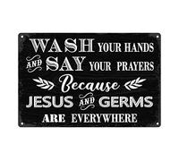 Creative Farmhouse Bathroom Sign Wash Your Hands and Say Your Prayers Everywhere Rustic Metal Tin Sign Wall Decor Sign Funny Wall Plaque Table Decor for Home Room Office 8x12 Inches