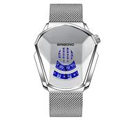 Creative Fashion Blue LED Binary Digital Watches Men's Stainless Steel Silver Waterproof LED Backlight Bracelet Plated Watches, Z Silver, LED Binary watch