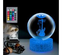 Creative Fashion Item 80mm Crystal Ball Guitar Model Gradient 16 Colors Night Light Portable with Remote Control Gift for Music Lovers Fans Glass Ball Bedside Lamp with Base Stand Indoor Decoration