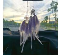 Creative Feather Car Pendant for Rear View Mirror Hanging with For Dream Catching Net, Unique Car Interior Decoration Accessory (Grey)