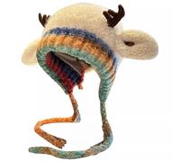 Creative Festive Christmas Deer Antler Hat & Bag 2-in-1,Christmas Reindeer Antler Knit Hat Foldable Storage Handbag