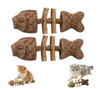 Creative Fish Bone Cat Dental Chew Toy -Natural Catnip & Silvervine Teeth Cleaning Stick, Fishbone Shape Chewing Stick for Teeth Cleaning & Playful Cats, Durable Wooden Feline Tooth Care (2Pcs-#a)
