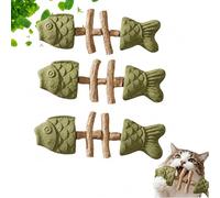 Creative Fish Bone Cat Dental Chew Toy, Natural Wood Catnip Kitten Teething Toy for Dental Cleaning, Boredom Relief Interactive Chew Toy for Cats (A-3PCS)