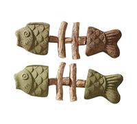 Creative Fish Bone Cat Dental Chew Toy, Natural Wooden Fish Bones Kitten Teething Toy, Interactive Cat Chew Toy for Teeth Cleaning & Boredom Relief (B-2PCS)