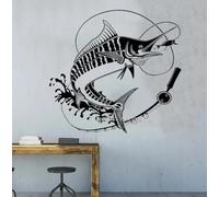 Creative Fishing Silhouette Sticker Pattern for Bedroom Home Wall Decoration Fish Wall Decals Vinyl Art Murals Interesting 45CM X 42CM