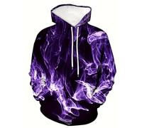 Creative Flame Print Hoodie 3D Cool Pattern Long Sleeve Hooded Pullover Fashion Street Style Oversized Tops Sweatshirt for Men Couples (Purple,M)