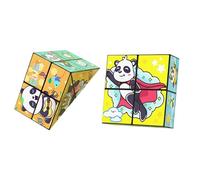 Creative Folding Panda Magic Cube Toy for Kids, 3D Flips Magic Cube Set, Stress Anxiety Relief Fidget Cube, Transforms Puzzle Cubes for Travel, Fidget Slider Nice Gifts for Kids and Adults(2PCS(A))