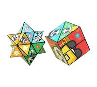 Creative Folding Panda Magic Cube Toy for Kids, 3D Flips Magic Cube Set, Stress Anxiety Relief Fidget Cube, Transforms Puzzle Cubes for Travel, Fidget Slider Nice Gifts for Kids and Adults(2PCS(C))