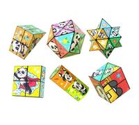 Creative Folding Panda Magic Cube Toy for Kids, 3D Flips Magic Cube Set, Stress Anxiety Relief Fidget Cube, Transforms Puzzle Cubes for Travel, Fidget Slider Nice Gifts for Kids and Adults(6PCS)