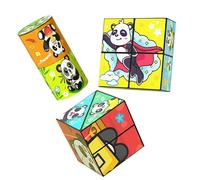 Creative Folding Panda Magic Cube Toy for Kids, 3D Flips Magic Cube Set, Stress Anxiety Relief Fidget Cube, Transforms Puzzle Cubes for Travel, Fidget Slider Nice Gifts for Kids and Adults(3PCS(B))