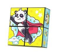 Creative Folding Panda Magic Cube Toy for Kids, 3D Flips Magic Cube Set, Stress Anxiety Relief Fidget Cube, Transforms Puzzle Cubes for Travel, Fidget Slider Nice Gifts for Kids and Adults(E)