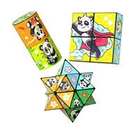 Creative Folding Panda Magic Cube Toy for Kids, 3D Flips Magic Cube Set, Stress Anxiety Relief Fidget Cube, Transforms Puzzle Cubes for Travel, Fidget Slider Nice Gifts for Kids and Adults(3PCS(D))