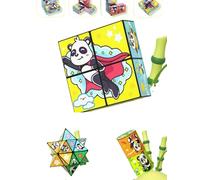 Creative Folding Panda Magic Cube Toy for Kids, 3D Flips Magic Cube Set, Travel Transforms Cubes, Stress Anxiety Relief and Kill Time, 4-in-1 Cubes Toys for Kids and Adults Gift (Set B(3PCS))