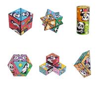 Creative Folding Panda Magic Cube Toy for Kids, 3D Flips Magic Cube Set, Travel Transforms Cubes, Stress Anxiety Relief and Kill Time, 4-in-1 Cubes Toys for Kids and Adults Gift (Set C(6PCS))