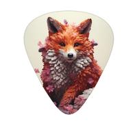 Creative fox sculpture printed guitar picks, 12-piece set with thin, medium, and thick styles, comes with a storage case