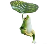 Creative frog dashboard ornament holding umbrella and fishing rod, also suitable for garden decoration, made from synthetic resin with detailed carving (7805 Lotus Leaf Frog)