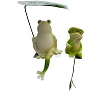 Creative frog figurine with umbrella and fishing rod for car dashboard decoration and garden ornament, crafted from synthetic resin for artistic appeal and fun ambiance (Frog Set 7805 + 7998)