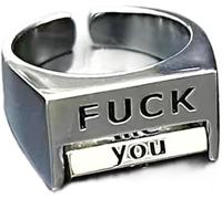 Creative Fuk Rotatable Mood Control Ring,Mood Ring Retro Style Open Ring,Fuk You Fuk Everything Square Ring,Funny Rotating 'FUK' Ring,Stainless Steel Fuck Ring Engraved Minimalist Ring (Fu*k)