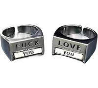 Creative Fuk Rotatable Mood Control Ring,Mood Ring Retro Style Open Ring,Fuk You Fuk Everything Square Ring,Funny Rotating 'FUK' Ring,Stainless Steel Fuck Ring Engraved Minimalist Ring (Love+Fu*k)