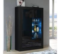 Creative Furniture Arcadia Display Cabinet 140Cm - A Compact And Sleek Cabinet With Glass Shelves And Led Lights In Black Black