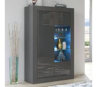 Creative Furniture Arcadia Display Cabinet 140Cm - Dark Grey With Gloss Doors, Led Lights Dark Grey