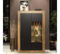 Creative Furniture Arcadia Display Cabinet 140Cm - Dark Oak With Black Matt Doors + Led In Dark Brown Dark Brown