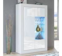Creative Furniture Arcadia Display Cabinet 140Cm - White With Gloss Doors And Led Lights White