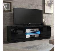 Creative Furniture Aura Tv Unit 120Cm - A Compact And Contemporary Cabinet With Gloss Doors And Led Lights In Black Black One Size