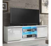 Creative Furniture Aura Tv Unit 120Cm - White With Gloss Doors + Led Lights White