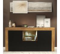 Creative Furniture Aurora Sideboard 145Cm - Dark Oak & Black Matt Doors And Led Lights
