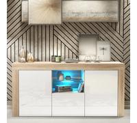 Creative Furniture Aurora Sideboard 145Cm - Oak & White Gloss Doors And Led Lights